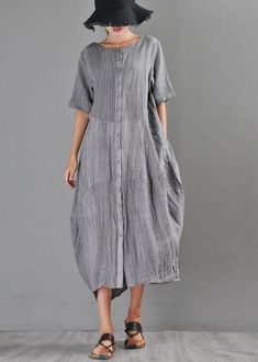 Natural Grey asymmetrical design Cotton Linen Long Dress Summer - SooLinen Linen Long Dress, Fall Knit Sweater, Long Dress Summer, Long Linen Dress, Comfortable Room, Summer Black, Long Summer Dresses, Summer Fabrics, Asymmetrical Design