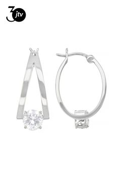 Moissanite Fire(R) 1.60ctw diamond equivalent weight round, Platineve(R) hoop earrings. Measures approximately 7/8" L x 3/8" W and have saddle backs. Actual moissanite weight is 1.36ctw. Modern Sterling Silver Hoop Earrings With Prong Setting, Modern Round Cubic Zirconia Huggie Earrings, Modern Diamond White Cubic Zirconia Hoop Earrings, Modern Cubic Zirconia Hoop Earrings In Diamond White, Sterling Silver Brilliant Cut Round Hoop Earrings, Modern Cubic Zirconia Hoop Earrings With Prong Setting, Sterling Silver Brilliant Cut Hoop Earrings, Modern Round Cubic Zirconia Hoop Earrings, Modern Brilliant Cut Small Hoop Earrings