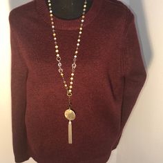 Never Worn, Burgundy Sweater. Necklace Not Included. Sweater Necklace, Burgundy Sweater, Crewneck Sweater, Red Purple, A New Day, Colorful Sweaters, Color Purple, Crew Neck Sweater, New Day