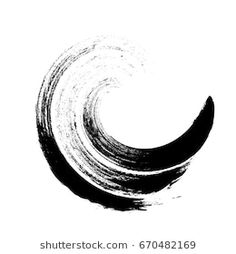 an abstract black and white ink painting with the shape of a wave on a white background