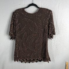 Vintage Monika Top Womens Large Brown Heavy Beaded Mob Event Occasion New Please See Photos For Further Description And Measurements. No Holes, Stains Or Spots Unless Noted. Shop With Confidence Mob, Fancy, Cocktail, Event, Formal Elegant Formal Blouse With Beaded Details, Spring Formal Beaded Tops, Elegant Beaded Blouse For Formal Occasions, Elegant Brown Tops For Evening, Formal Beaded Tops For Summer, Elegant Beaded Tops For Formal Occasions, Elegant Beaded Short Sleeve Tops, Beaded Short Sleeve Tops For Evening, Brown Short Sleeve Party Top