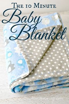 the 10 minute baby blanket is made with blue and white polka dots