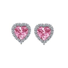 J'ADMIRE Rhodium Plated Sterling Silver Simulated Birthstone Halo Heart Stud Earrings for Women Pink Heart-shaped Gemstone Earrings, Pink Heart Gemstone Earrings, Pink Heart Cut Earrings For Formal Occasions, Formal Pink Heart-cut Earrings, Formal Pink Heart Cut Earrings, Heart Cut Gemstone Earrings For Wedding, Wedding Heart Cut Gemstone Earrings, Silver Gemstone Heart Earrings For Valentine's Day, Heart Cut Crystal Earrings For Valentine's Day Anniversary