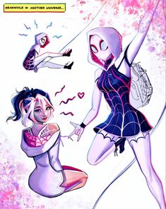 the cover to spider - man's amazing adventures, featuring two women in dresses