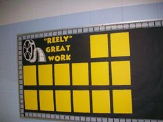 a yellow and black sign that says reely'n great work on the wall