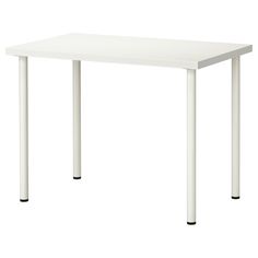 a white table with black legs on a white background