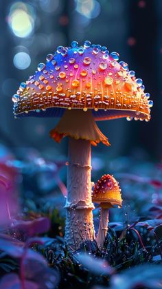 a close up of a mushroom with water droplets on it