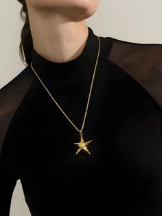 Elegant starfish pendant necklace in gold and silver tones, perfect for adding a touch of coastal charm to any outfit. The intricate design and delicate chain make it an ideal accessory for beach lovers and ocean-inspired fashion. Starfish pendant Lobster claw closure Stainless steel Fall Sweaters For Women, Crop Pullover, Denim Hoodie, Jogger Pants Casual, Starfish Pendant, Streetwear Grunge, Cardigan Sweater Vest, Starfish Necklace, Coastal Charm