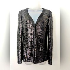 Nwt Rachel Zoe L Bailey Black Sequined Cardigan Blazer Sweater Snap-Front Sz S Subtle Tiger Print Throughout Sequin Design Brand New With Tags / Never Worn Black Sequins Hidden Snap Closure Shell - 98% Viscose And 2% Elastane Lining - 95% Polyester And 5% Spandex Size Small Nwt - New V-neck Winter Evening Outerwear, Fall Sequin Cardigan For Night Out, Elegant Sequined Cardigan For Fall, Sequin Cardigan For Night Out In Fall, Elegant Sequin Cardigan, Glamorous Fitted Evening Cardigan, Chic Long Sleeve Sequined Cardigan, Long Sleeve Sequined Evening Cardigan, Fitted Sequin Evening Cardigan