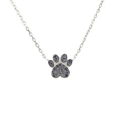 "This necklace is completely composed of 14K solid gold & accented with genuine AAA quality natural real Black Diamonds which are finished with black rhodium plated detailing. This pendant is beautifully complemented by a durable 14K solid gold chain or can be purchased as a charm alone without the chain. ♦ Paw Dimensions: approximately 7.5mm (w) x 6mm (h), 1.1mm thickness ♦ Metal Finish: High Shine Polish ♦ This design is available in Rose, White and Yellow 14K Gold ♦ Please note that this Hand Sign Language, Black Diamond Necklace, Diamond Dogs, Paw Print Necklace, Paw Print Charm, Solid Gold Chains, Rose Gift, Charm Pendant Necklace, Black Diamonds