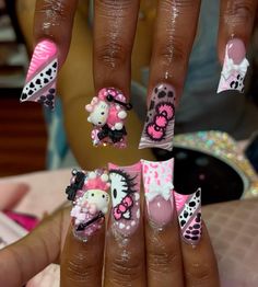 Hello Kitty Gel Nails, Nails Acrylic Hello Kitty, Bday Stuff, Nail Business, Hard Nails