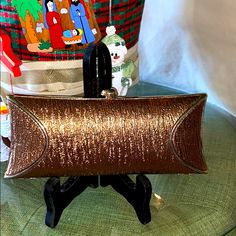 Gold Tone Evening Clutch With Hidden Gold Tone Chain Strap. New Prototype For Kate Landry Purses. Brown Party Clutch With Chain Strap, Elegant Brown Clutch, Vintage Brown Clutch For Party, Silver Clutch Bag, Formal Clutch, Gold Evening Bag, Black Evening Bag, Embellished Clutch, Silver Clutch