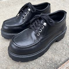 Black Leather Platform Shoes With Laces. Leather Lining. Used Only A Couple Of Times And Always With Socks. They Are In Very Good Shape. Shoes With Laces, Vagabond Shoes, Leather Platform Shoes, Platform Shoes, A Couple, Black Leather, Loafers, Socks, Lace Up