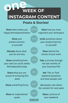 a poster with the words one week of instagramm content posts and stories on it