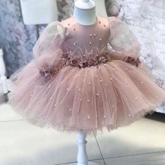 Fairytale Style, Dress With Pearls, Baby Girl Princess Dresses, Long Flower Girl Dresses, Kids Party Dresses, Baby Boutique Clothing, Tulle Sleeves, Girls Formal Dresses, Pearl Dress