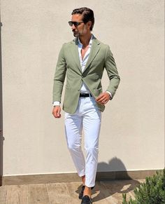 Green Blazer Outfit Men, Style For Men Over 50, Italian Style Men, Summer Chique, Green Blazer Outfit, Business Smart Casual