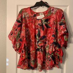 Beautiful Multicolored Sheer Blouse Chic Flowy Multicolor Blouse, Feminine Multicolor Vacation Tops, Feminine Multicolor Blouse For Vacation, Flowy Multicolor Top For Brunch, Chic Multicolor Flowy Top, Feminine Multicolor Summer Blouse, Flowy Feminine Multicolor Top, Feminine Flowy Multicolor Top, Feminine Multicolor Flowy Top