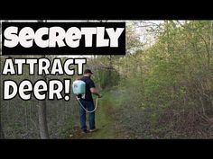 a man is walking through the woods with a backpack and water bottle in his hand