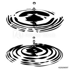 black and white water ripples with drops on the top, one in the middle