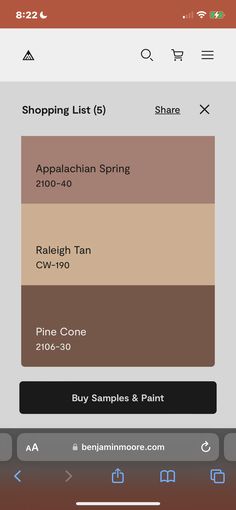 an iphone screen showing the color palettes in different colors and sizes, including brown, beige