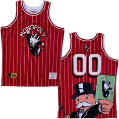 * Monopoly Men's Basketball Jersey * High Quality Material And Craftsmanship * Embroidered Name And Number In Premium Tackle Twill * Handmade * Cut And Sewn With Superior Material * Fits True To Size * 100% Polyester * Officially Licensed * Imported * Mpn Hgc040-Bbj-26 Red Top With Embroidered Logo For Streetwear, Red Embroidered Logo Top For College, Red Graphic Print Throwback Top, Throwback Red Tops For Sports Events, Red Throwback Top With Graphic Print, Red Throwback Style Top With Graphic Print, Red Collegiate Tops With Embroidered Logo, Red Tops With Embroidered Graphics For Streetwear, Red Embroidered Streetwear Tops