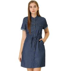 Allegra K Women's Jean Chambray Summer Casual Button Down Denim Dresses Medium Blue Large Button Down Denim Dress, Jean Dresses, Amazon Dresses, Denim Dresses, Jean Dress, Denim Shirt Dress, Chambray Dress, Knee Dress, Dresses Summer