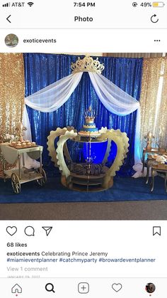 an image of a blue and gold wedding setup