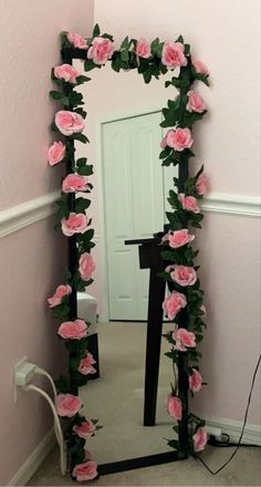 a mirror that has flowers on it