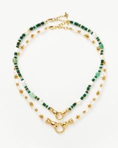 Harris Reed In Good Hands Beaded Necklace Set 18ct Gold Plated/Aventurine & Pearl. Upgrade Your Layers with a Standout Necklace Set from Our Collaboration with Harris Reed. Loved by Vips, the in Good Hands Beaded Gemstone Necklace in Our Multi-Green Colourway and the in Good Hands Chunky Beaded Gemstone Necklace in Pearl Make the Ultimate Statement. Save When Buying Them Together — was $495, Now $420. Metal: Both Necklaces are 18Ct Recycled Gold Plating on Brass Gemstone: Dyed Green Quartz, Dyed Beaded Gemstone Jewelry, Seed Bead Jewellery, Harris Reed, Green Calcite, Hand Beaded Necklace, January 2025, Demi Fine Jewelry, Green Quartz, Pearl Gemstone