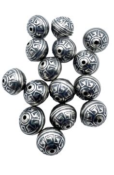 Sterling Silver Handmade Oxidized beads Aztec Design 12mm (PKG of 2 beads) This listing is for 8mm round Oxidized Sterling Silver beads in the Aztec Design. These beads are also available in 8mm and 10mm in my store Artisan Silver Oval Beads, Handmade Silver Oval Beads, Artisan Silver Beads For Jewelry Making, Artisan Silver Spacer Beads, Traditional Silver Round Beads, Silver Spacer Beads Round Shape, Aztec Design, Aztec Designs, Fabulous Jewelry