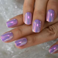 Holographic Press on Nails Pink Purple Metallic with glue unicorn chrome mirror Full Nail Tips, Purple Chrome Nails, Pink Chrome Nails, Aurora Nails, Nagellack Trends, Short Fake Nails, Fantasy Nails, Chrome Powder, Round Nails