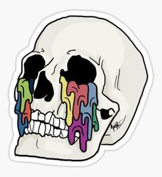 a drawing of a skull with multicolored dripping paint