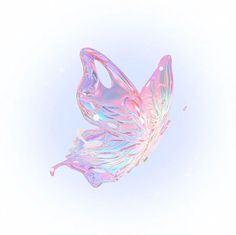 a pink and blue object is flying through the air with its wings spread out,