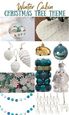 Woodland Christmas tree theme ornaments: white snowflake ornaments, felted wool ball tree garland, white tree skirt, and woodland Christmas ornaments like bunnies and deer. Love the cool teal color palette. Lake Life Christmas Tree, Christmas Tree Ocean Theme, Gold Christmas Tree Theme, Beach Christmas Trees Target, Beachy Christmas Tree Zazzle, Handmade Tree Ornaments, Woodland Christmas Decor, Woodland Christmas Tree, Beachy Christmas Tree Bed Bath & Beyond