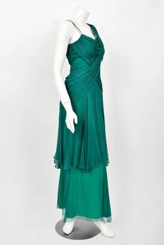 Vintage 1950's Irene Lentz Couture Teal Green Draped Silk Grecian Goddess Gown For Sale at 1stDibs Pre-draped Green Evening Dress, Green Pre-draped Evening Gown, Green Draped Evening Gown, Pre-draped Green Evening Dress With Fitted Bodice, Green Pre-draped Evening Dress With Fitted Bodice, Green Draped Silk Dress, Fitted Silk Chiffon Cocktail Gown, Green Pre-draped Evening Dress For Formal Events, Fitted Draped Silk Chiffon Evening Dress