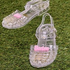 Brand New And Never Used! Trendy Clear Sandals With Round Toe, Trendy Clear Round Toe Sandals, Fun Plastic Sandals For Summer, Cute Open Toe Jelly Sandals, White Round Toe Jelly Sandals, Trendy White Jelly Sandals With Flat Heel, Trendy Plastic Sandals With Round Toe, Trendy White Flat Heel Jelly Sandals, White Open Toe Jelly Sandals