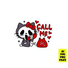 a cartoon cat with a heart in its mouth and the words call me on it