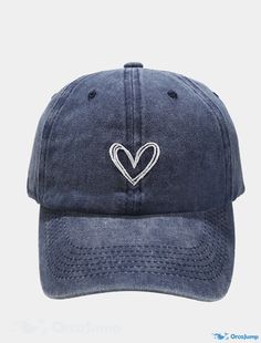 OrcaJump - Fashion Outdoor Sport Solid Baseball Caps with Love Heart Embroidery for Men Women Couples - Washed Cotton Dad Hat Casual Dad Hat With Letter Embroidery, Casual Hats With Letter Embroidery And Flat Bill, Casual Flat Bill Hats With Letter Embroidery, Embroidery For Men, Heart Embroidery, Blue Heart, Dad Hat, Snapback Cap, Baseball Caps