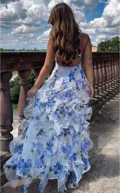 F00254154-105 Blue Floral Prom Dress, Floral Prom Dress Long, Floral Prom Dress, Stile Boho Chic, Blossom Dress, Strapless Evening Dress, Backless Evening Dress, Floral Prom Dresses, Marine Uniform