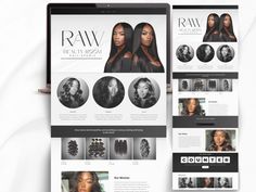 the website design for raw hair is displayed on an ipad, tablet and laptop computer