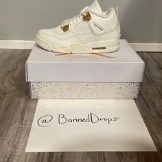 Brand New Jordan 4 Retro Sail Luxury White Sneakers With Cushioned Footbed, White Air Jordan 4 With Perforations, Jordan Gold, Shoes Jordan, Jordan 4 Retro, Womens Jordans, Newest Jordans, Jordan Shoes, Sailing