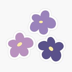 three purple flowers stickers on a white background