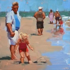 People On The Beach, Digging Holes, Beach Paintings, Painting A Day, Beach People, Marine Painting