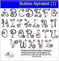 the alphabet is made up of swirly letters and numbers, all in different styles