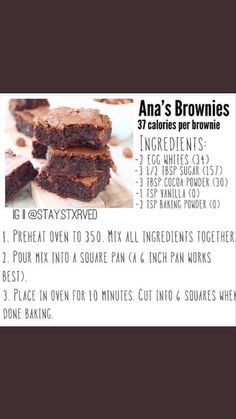 a recipe for brownies is shown on the menu