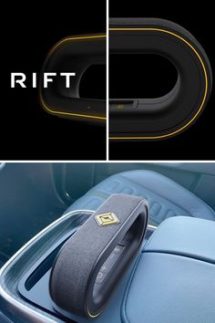 an image of a car door handle with the word ript in yellow on it