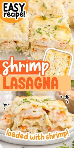 this shrimp lasagna is loaded with shrimp and cheese it's ready to be eaten