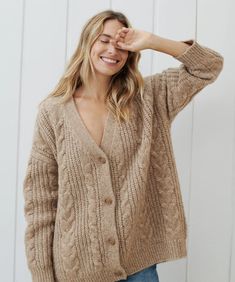 Cable Cocoon Cardigan – Jenni Kayne V-neck Cable Knit Outerwear For Layering, Cozy Cable Knit Fall Sweater, Cozy Cable Knit Sweater For Fall, Spring Cable Knit Loungewear Cardigan, Spring Cable Knit Cardigan For Loungewear, Cozy Cable Knit Loungewear Sweater, Cozy Cable Knit Sweater For Loungewear, Winter Cozy Fit Cable Knit Cardigan, Cozy Cable Knit Winter Cardigan