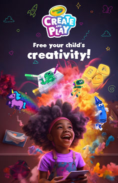 an advertisement for the children's creativity program, created by creative arts and crafts