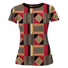 This new Kente Print Women T-shirt features a relaxed fit for Women. T-shirt is durable, breathable and soft. Product Features Please Compare your Measurements To our Size Chart This T-shirt is Designed for fashionable women. Made from 5.47 Oz. 100% polyester. Double-needle hemmed sleeves and bottom. Vivid print that will never fade after washing Soft, lightweight and quick drying. Delivery Time This item will be processed within 3-7 business days (Excluding Weekends and Holidays). Once products